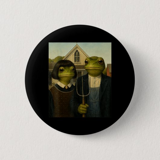 Frosch mit Bob-Frisur Amerikanischer Gothic Gen Z  Button (Vorderseite)