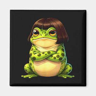Frosch mit Bob-Frisur lustiger skurriler Frosch-Me Magnet