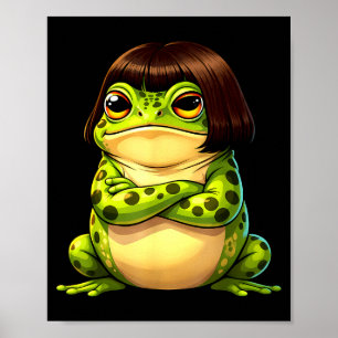 Frosch mit Bob-Frisur lustiger skurriler Frosch-Me Poster