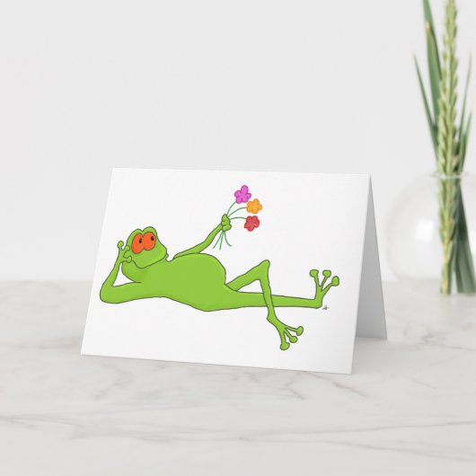 Frosch mit Bouquet-Grußkarte Karte (Vorderseite)