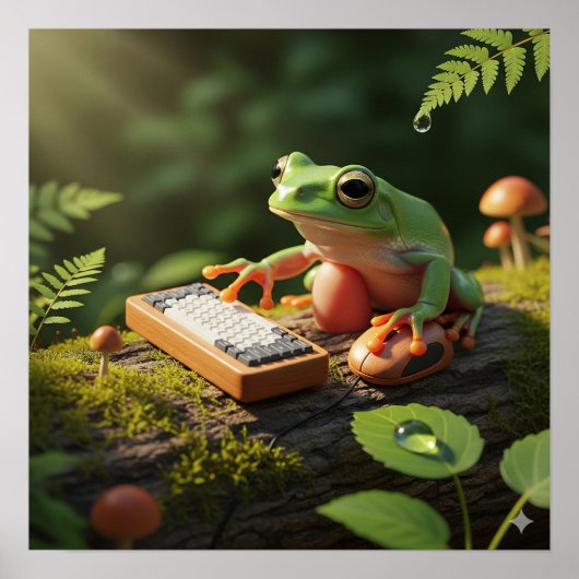 Frosch mit Computereingabe Poster (Vorne)