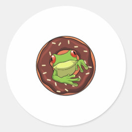 Frosch mit Donut Runder Aufkleber