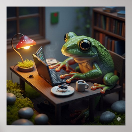 Frosch mit einem Computer Poster (Vorne)
