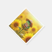 Frosch mit einem Strohhut auf einem Sonnenblumenkn Serviette (Ecke)