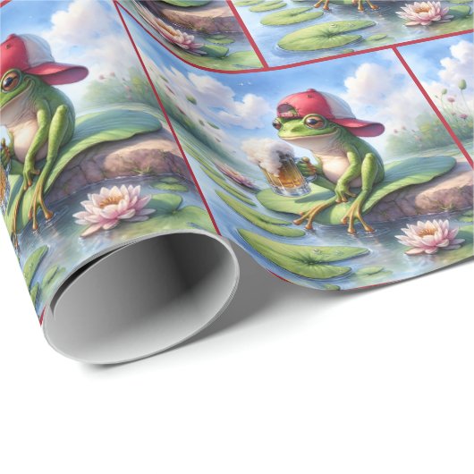 Frosch mit einer Tasse Bier Geschenkpapier (Rolleneckpunkt)