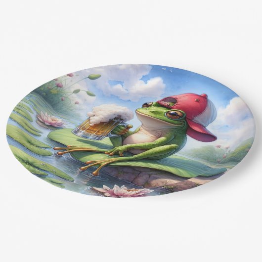 Frosch mit einer Tasse Bier Pappteller (Schrägansicht)