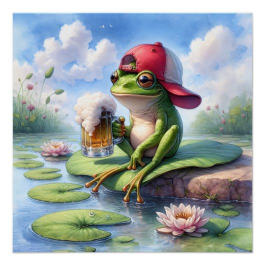 Frosch mit einer Tasse Bier Poster (Vorderseite)