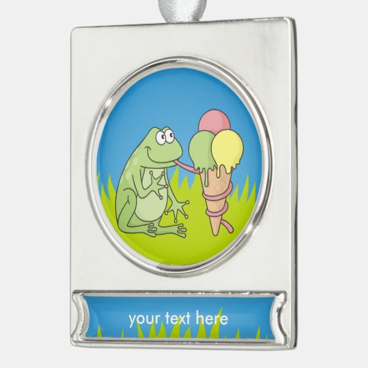 Frosch mit Eiscreme Banner-Ornament Silber (Links)