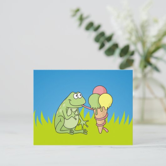 Frosch mit Eiscreme Postkarte (Stehend Vorderseite)
