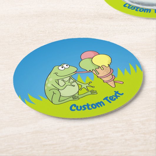 Frosch mit Eiskrem Rundpapier-Untersetzer Runder Pappuntersetzer (Angewinkelt)