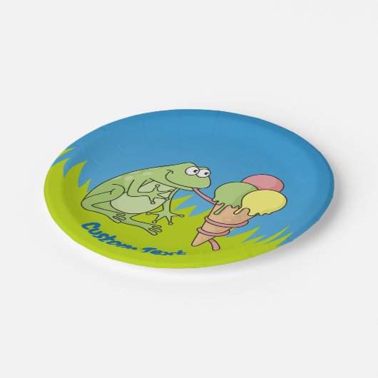 Frosch mit Eiskremspolette Pappteller (Schrägansicht)