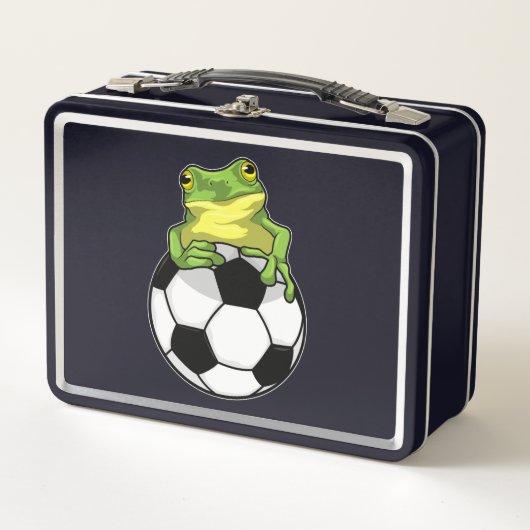Frosch mit Fußball Metall Brotdose (Vorderseite)
