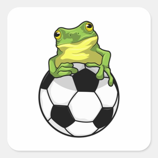 Frosch mit Fußball Quadratischer Aufkleber (Vorderseite)
