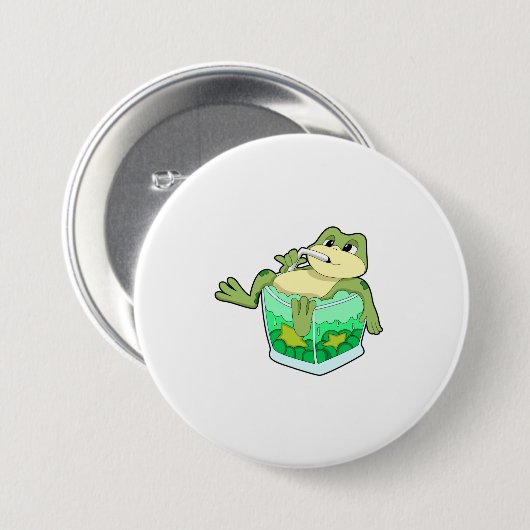 Frosch mit Glas Saft Button (Vorne & Hinten)