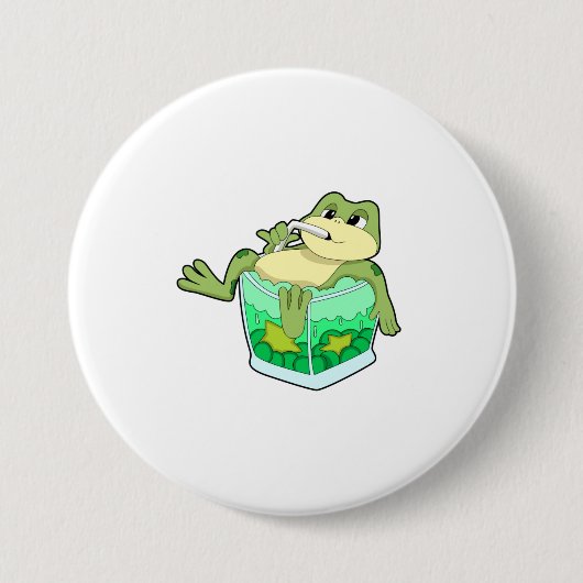 Frosch mit Glas Saft Button (Vorderseite)