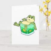 Frosch mit Glas Saft Karte (Gelbe Blume)