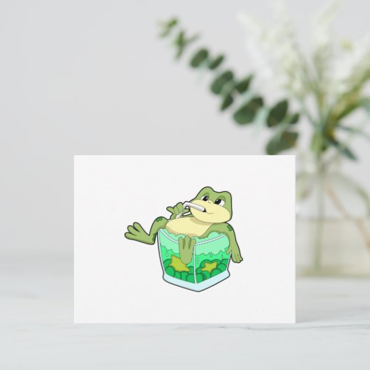 Frosch mit Glas Saft Postkarte (Stehend Vorderseite)