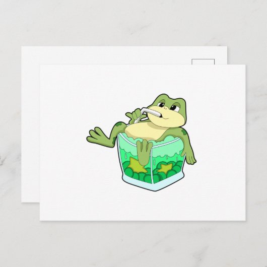 Frosch mit Glas Saft Postkarte (Vorne/Hinten)