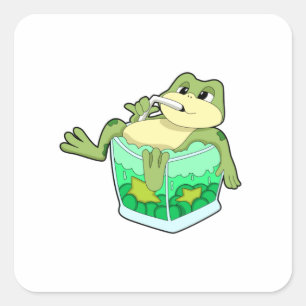 Frosch mit Glas Saft Quadratischer Aufkleber