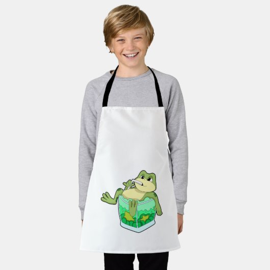 Frosch mit Glas Saft Schürze (Getragen)