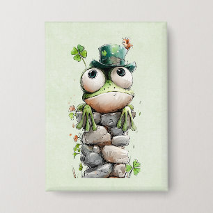 Frosch mit grünem Hut und Kleeblatt Niedlich Button