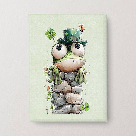 Frosch mit grünem Hut und Kleeblatt Niedlich Button (Vorderseite)