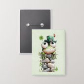 Frosch mit grünem Hut und Kleeblatt Niedlich Button (Vorderseite/Rückseite)