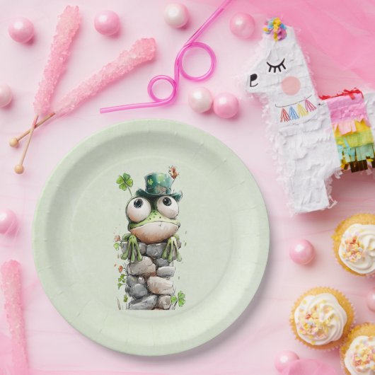 Frosch mit grünem Hut und Kleeblatt Niedlich Pappteller (Party)