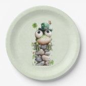 Frosch mit grünem Hut und Kleeblatt Niedlich Pappteller (Vorderseite)