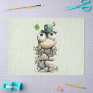 Frosch mit grünem Hut und Kleeblatt Niedlich Seidenpapier