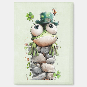 Frosch mit grünem Hut und Kleeblatt Süß Magnet