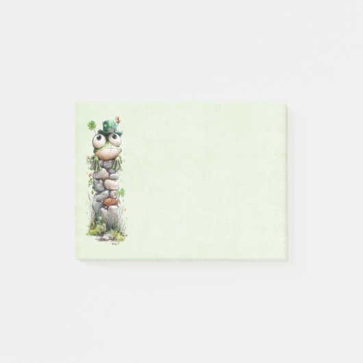 Frosch mit grünem Hut und Kleeblatt Süß Post-it Klebezettel (Vorderseite)