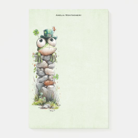 Frosch mit grünem Hut und Kleeblatt Süß Post-it Klebezettel (Vorderseite)