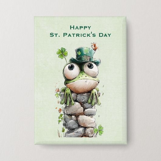 Frosch mit grüner Mütze Süß zum St. Patrick's Day Button (Vorderseite)