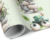 Frosch mit grüner Mütze und Kleeblatt süßes Muster Geschenkpapier (Rolleneckpunkt)