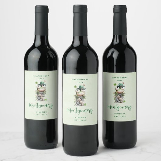 Frosch mit grüner Mütze und Kleeblatt Süßweinherst Weinetikett (Flaschen)
