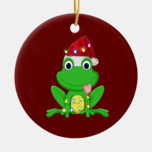 Frosch mit Hat Lights Weihnachten Keramik Ornament (Vorne)