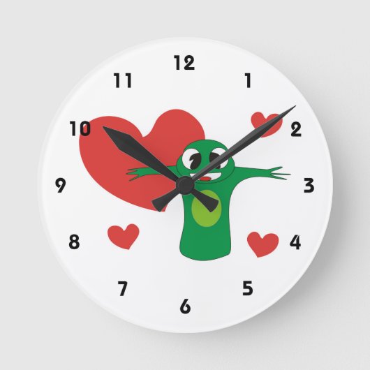 Frosch mit Herzen Runde Wanduhr (Vorderseite)