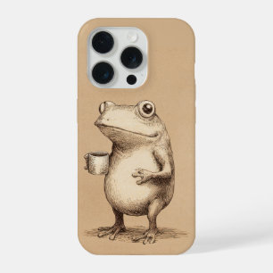 Frosch mit Kaffee – Whimsical Vintage Tier iPhone 15 Pro Hülle