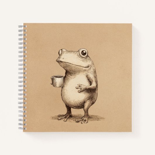 Frosch mit Kaffee – Whimsical Vintage Tier Notizblock (Vorderseite)