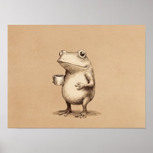 Frosch mit Kaffee – Whimsical Vintage-Tier Poster (Vorne)