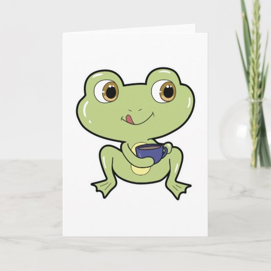 Frosch mit Kaffeetasse Karte (Vorderseite)