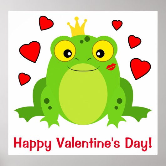 Frosch mit Krone und Herz: Glücklicher Valentinsta Poster (Vorne)