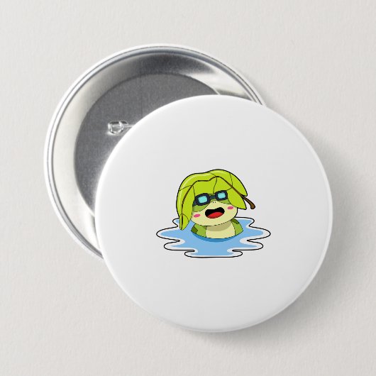 Frosch mit Leaf beim Schwimmen Button (Vorne & Hinten)