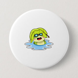 Frosch mit Leaf beim Schwimmen Button