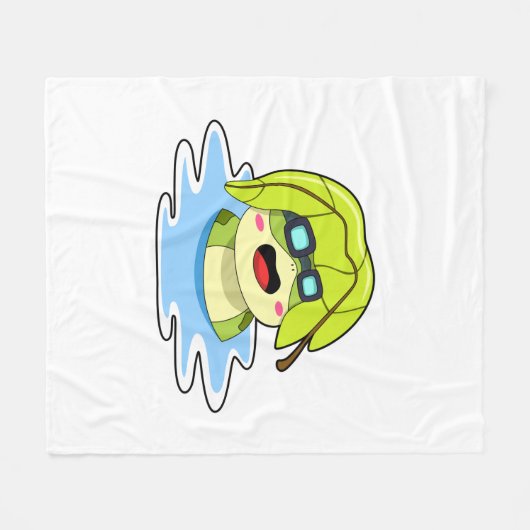 Frosch mit Leaf beim Schwimmen Fleecedecke (Vorderseite (Horizontal))