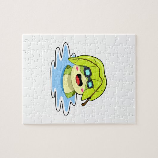 Frosch mit Leaf beim Schwimmen Puzzle (Horizontal)