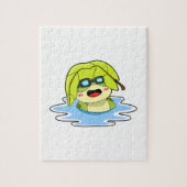 Frosch mit Leaf beim Schwimmen Puzzle (Vertikal)