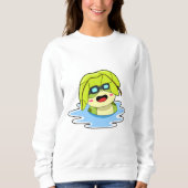 Frosch mit Leaf beim Schwimmen Sweatshirt (Vorderseite)