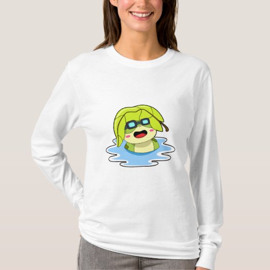 Frosch mit Leaf beim Schwimmen T-Shirt (Vorderseite)